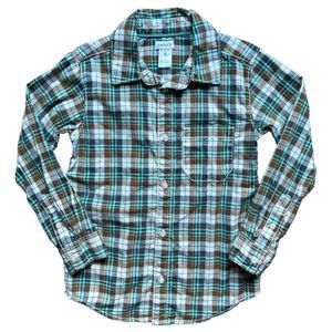 Carters Boys 6 Plaid Long Sleeve Button Up Shirt Blue Brown 100% Cotton Collared
